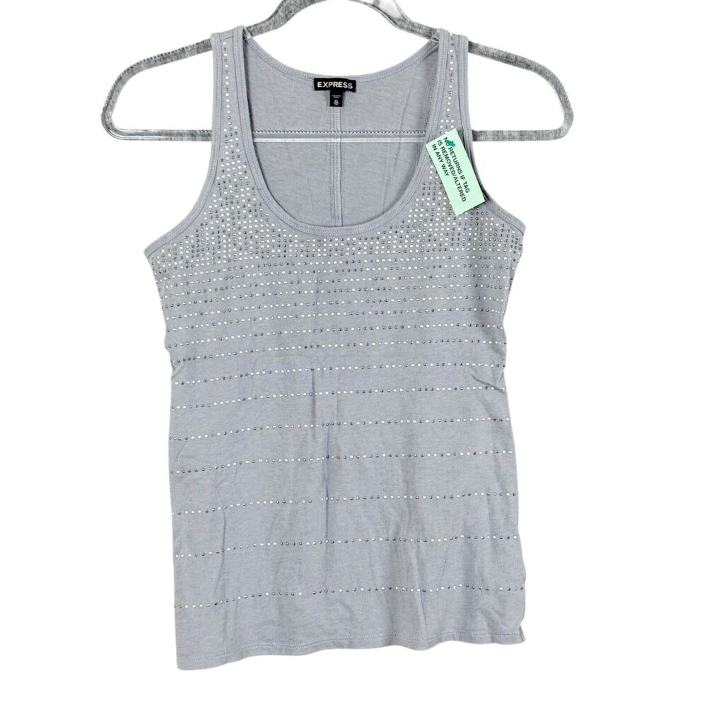 Vtg Express Y2K Womens Studded Tank Top Gray Scoop Neck Sleeveless Shirt XS
